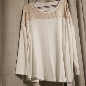 cream sweater with rose gold sequins
